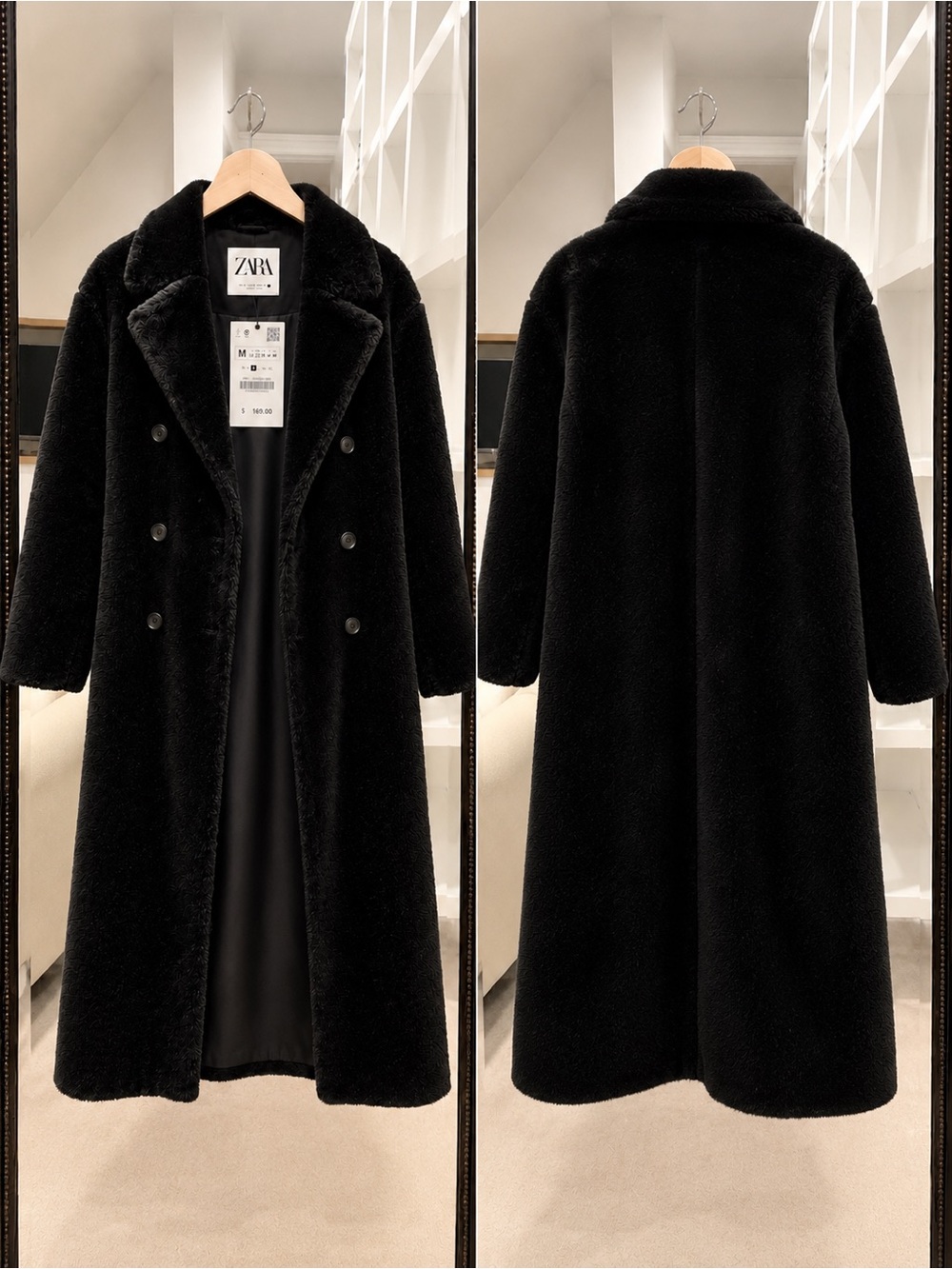 ZARA Black Double-Breasted Coat - Picture 6 of 9